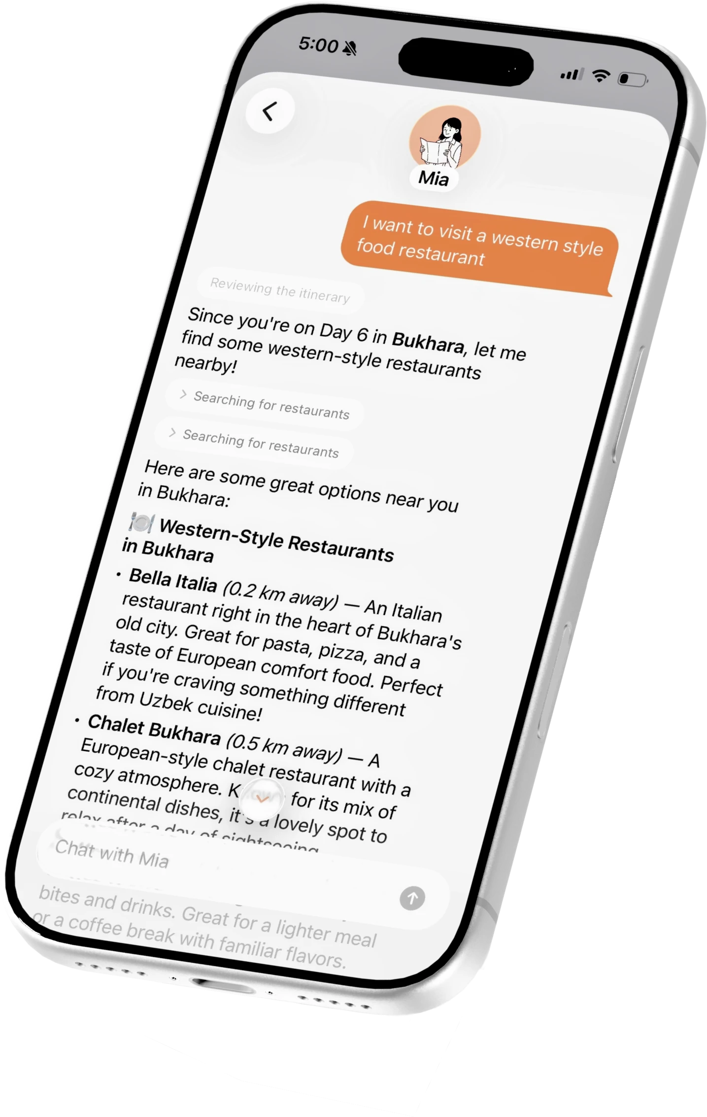 Chat with Mia, your AI travel companion in Tripstitch
